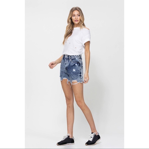 Nora Super High Rise Distressed Acid Wash Shorts - Picture 7 of 13